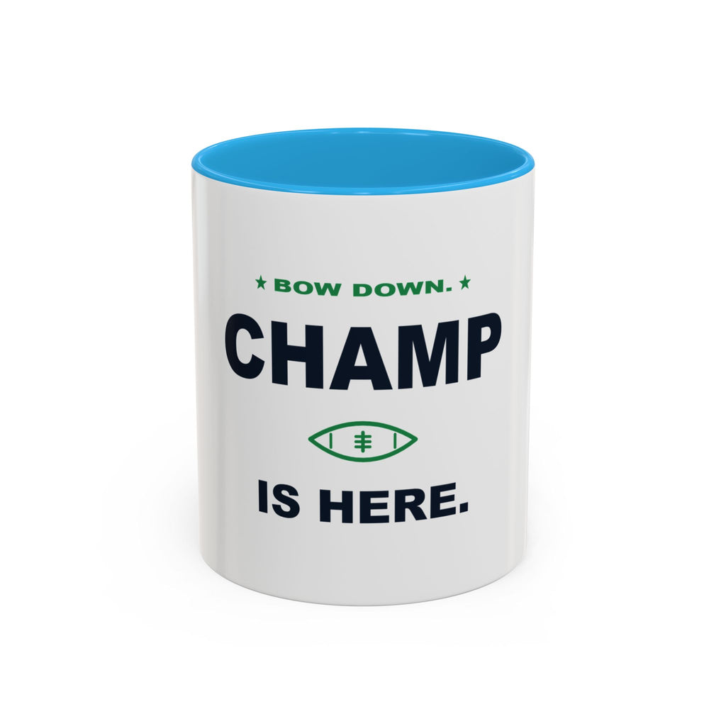 Bow Down. Champ Is Here. Two-Tone Mug