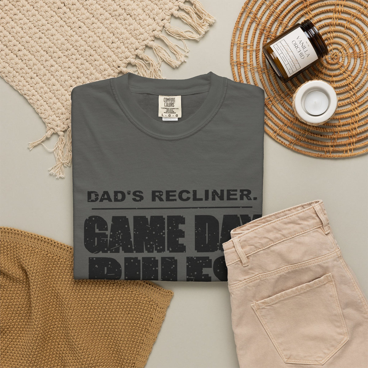 Dad's Recliner. Game Day Rules. Heavyweight Garment-Dyed Tee