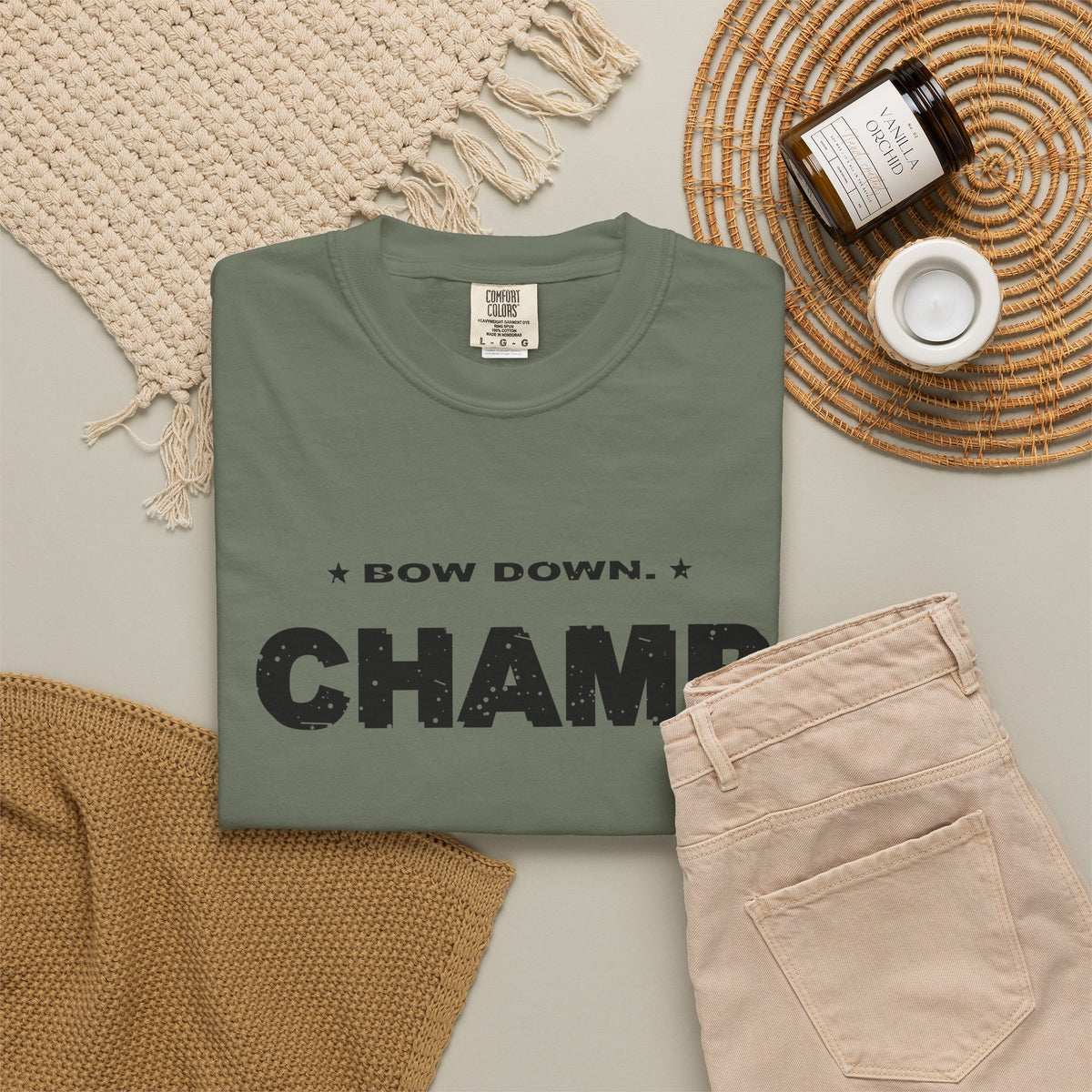Bow Down. Champ Is Here. Heavyweight Garment-Dyed Tee